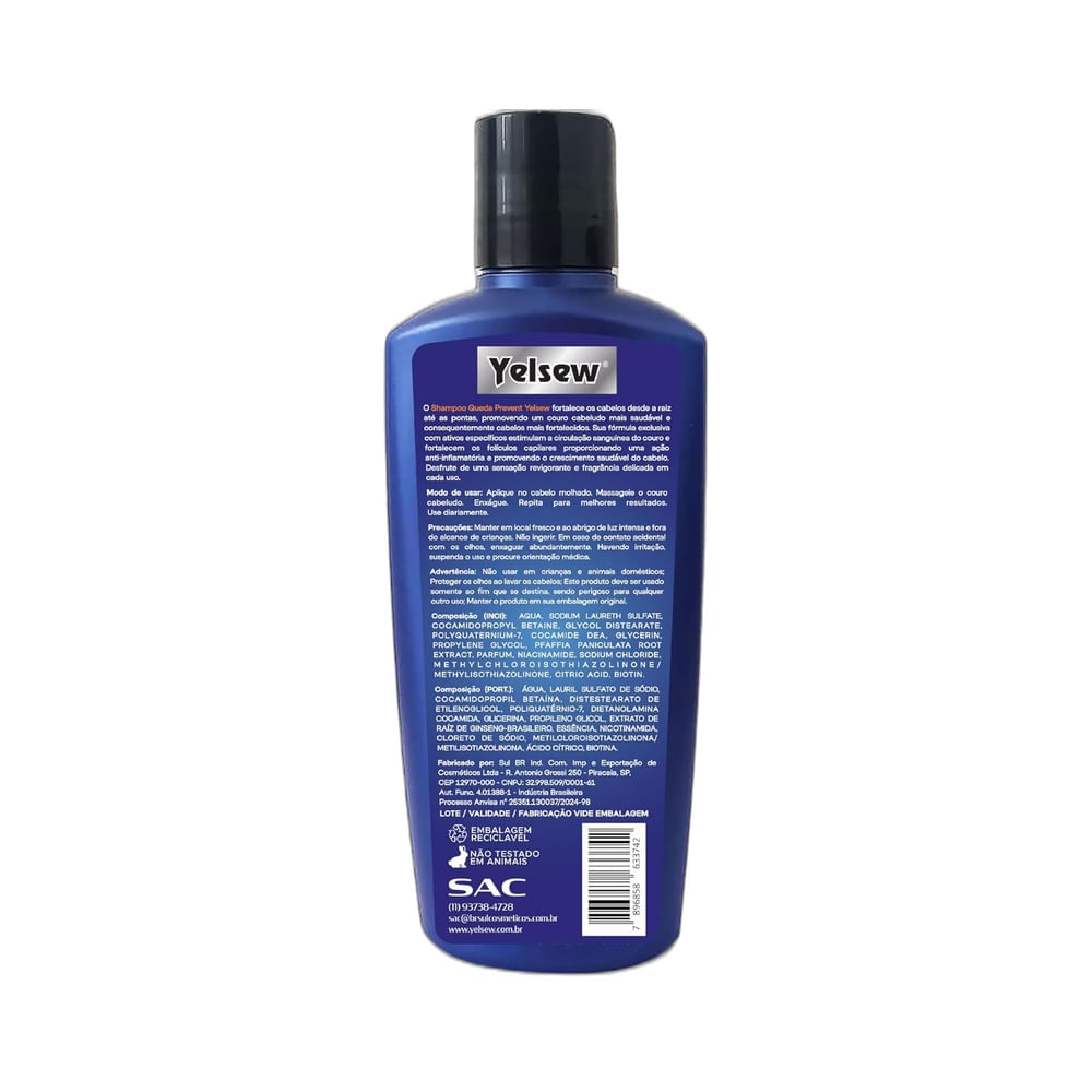 Frasco de shampoo visto de lado, mostrando textura e cor do líquido